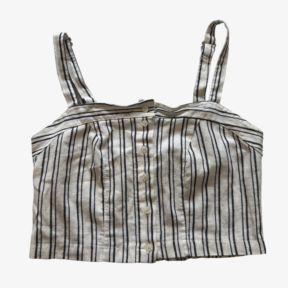 Brandy Melville Women’s White And Blue Striped Button Down Cropped Tank Top OS